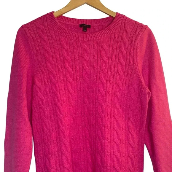Talbots Women’s Pink Cable Knit Pullover Sweater Button Cuff Large Classic Warm - Picture 1 of 8